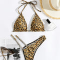 Leopard print polyester bikini set for women, sexy split briefs style, yellow black purple green colours