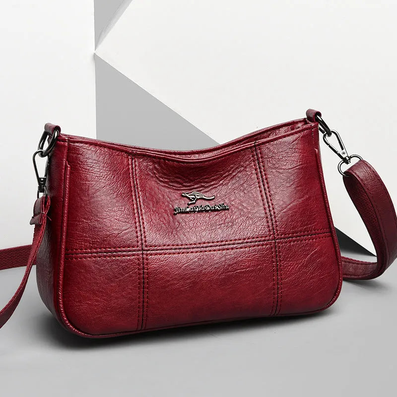 Cross stitching sheepskin small square bag for women in soft leather, available in multiple colours