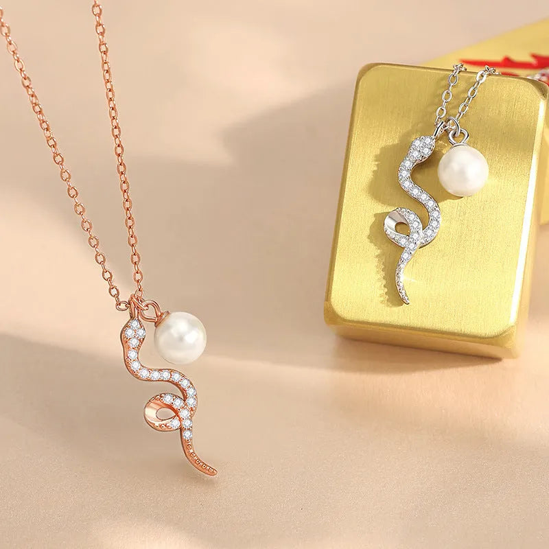 Rose gold Chinese animal necklace with 925 silver pendant on O-ring chain