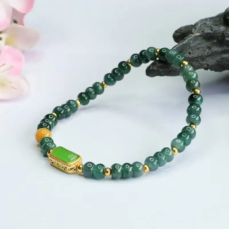 Natural stone blue water jade abacus bead bracelet with electroplated jasper and topaz geometric elements