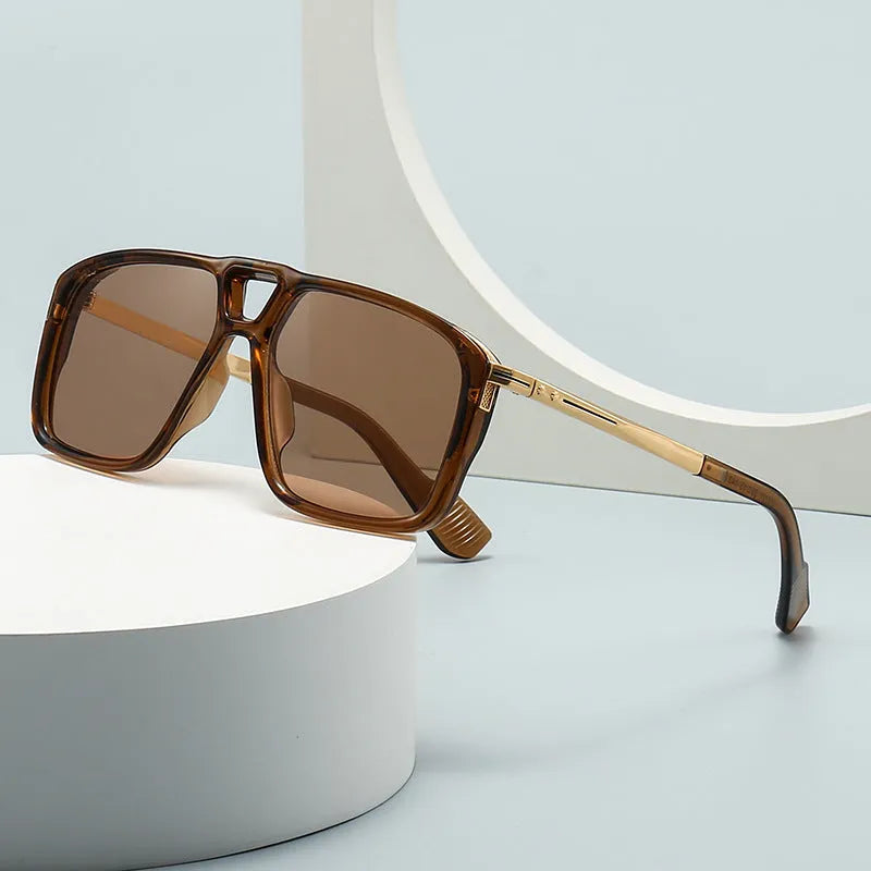 Men's retro double square sunglasses with plastic and metal frame in six colour options