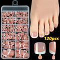 120 French white edge square toe artificial nails in nine nude shades in a box