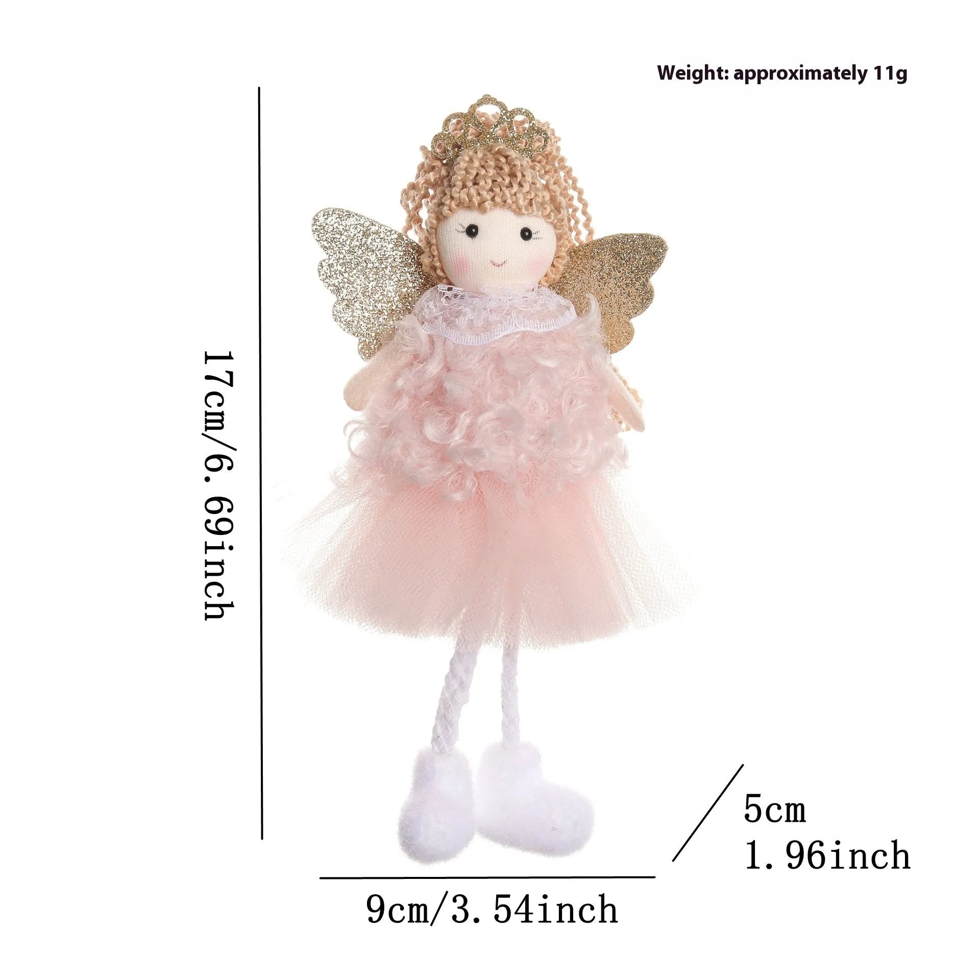 Cartoon angel cloth hair pendant on a girl's high ponytail in white, pink, and khaki colours.