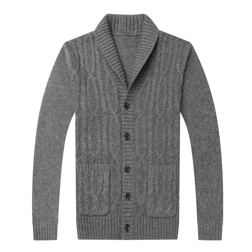 Men's Korean style jacquard knitted cardigan jacket in straight cut with thickening construction