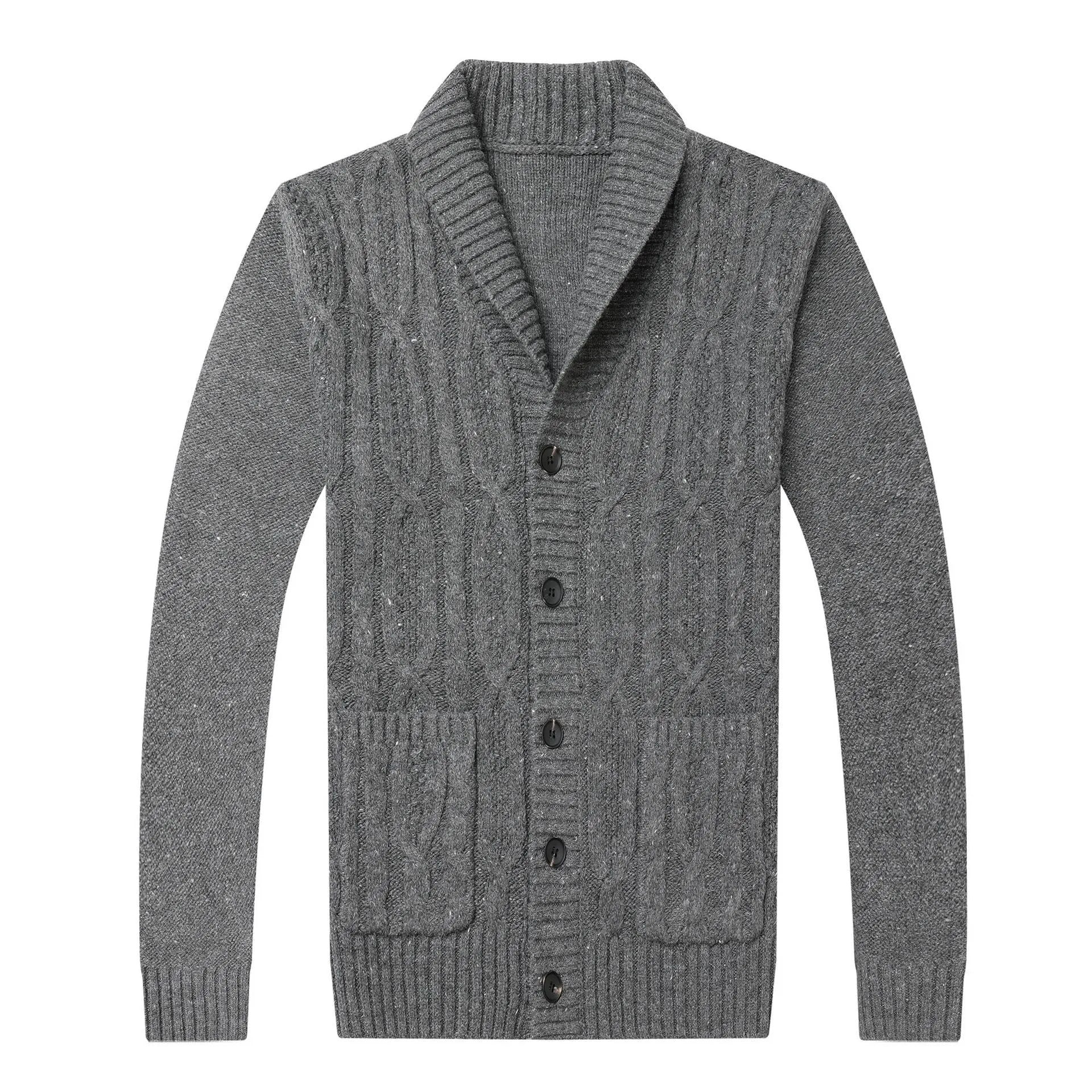 Men's Korean style jacquard knitted cardigan jacket in straight cut with thickening construction