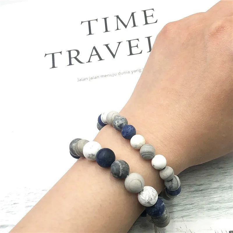 Handmade planet stone bead bracelet in U-shaped design with natural stone beads