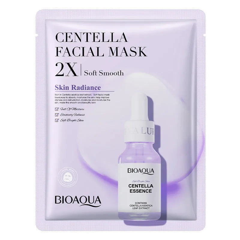 Collagen face sheet mask with 30g gel formula showing hyaluronic acid and Centella Asiatica variants