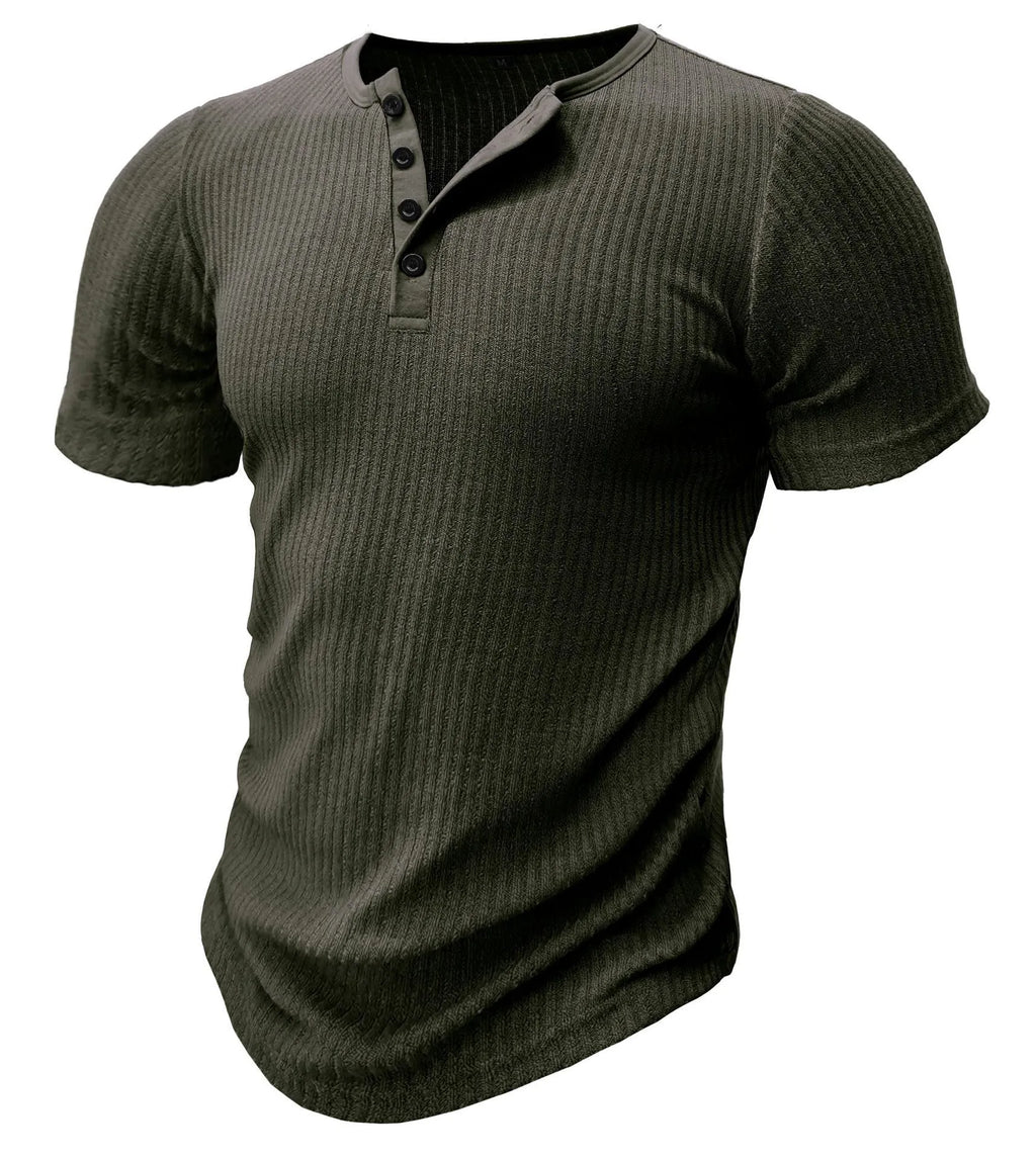Slim-fit men's short-sleeved sports T-shirt in polyester, shown in Army Green colour.