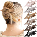 Six rose red plastic hair clips with frosted grip finish and quadrilateral design