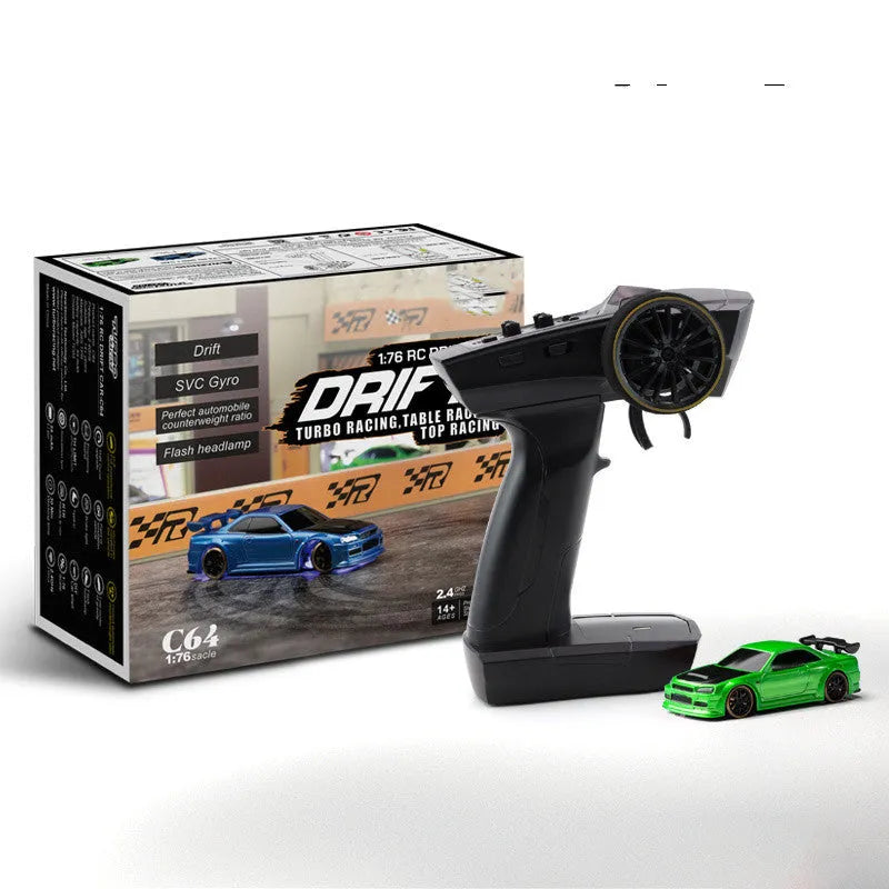 Turbo Racing C64 1:76 scale blue remote control drift car with handle transmitter