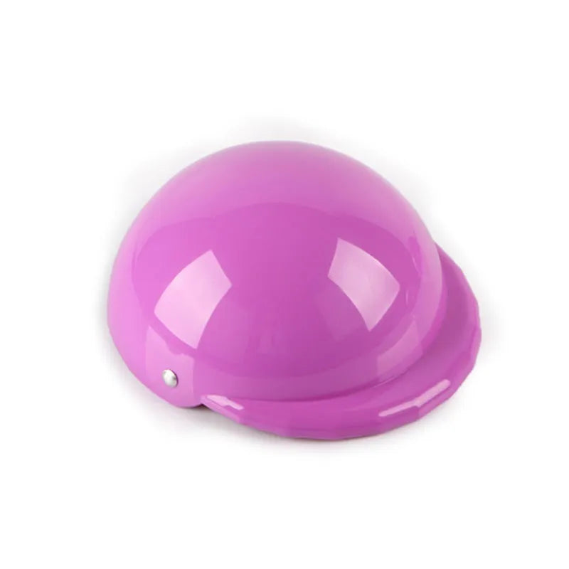 Plastic dog motorcycle helmet in pink, white, black, yellow, blue, orange or purplish red with three size options