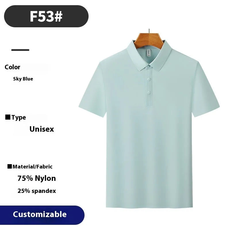 Men's seamless loose-fit brocade polo shirt in sky blue for summer sports.
