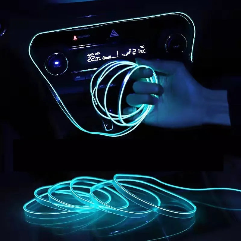6-metre USB LED car ambient light cable showing flexible installation along vehicle dashboard
