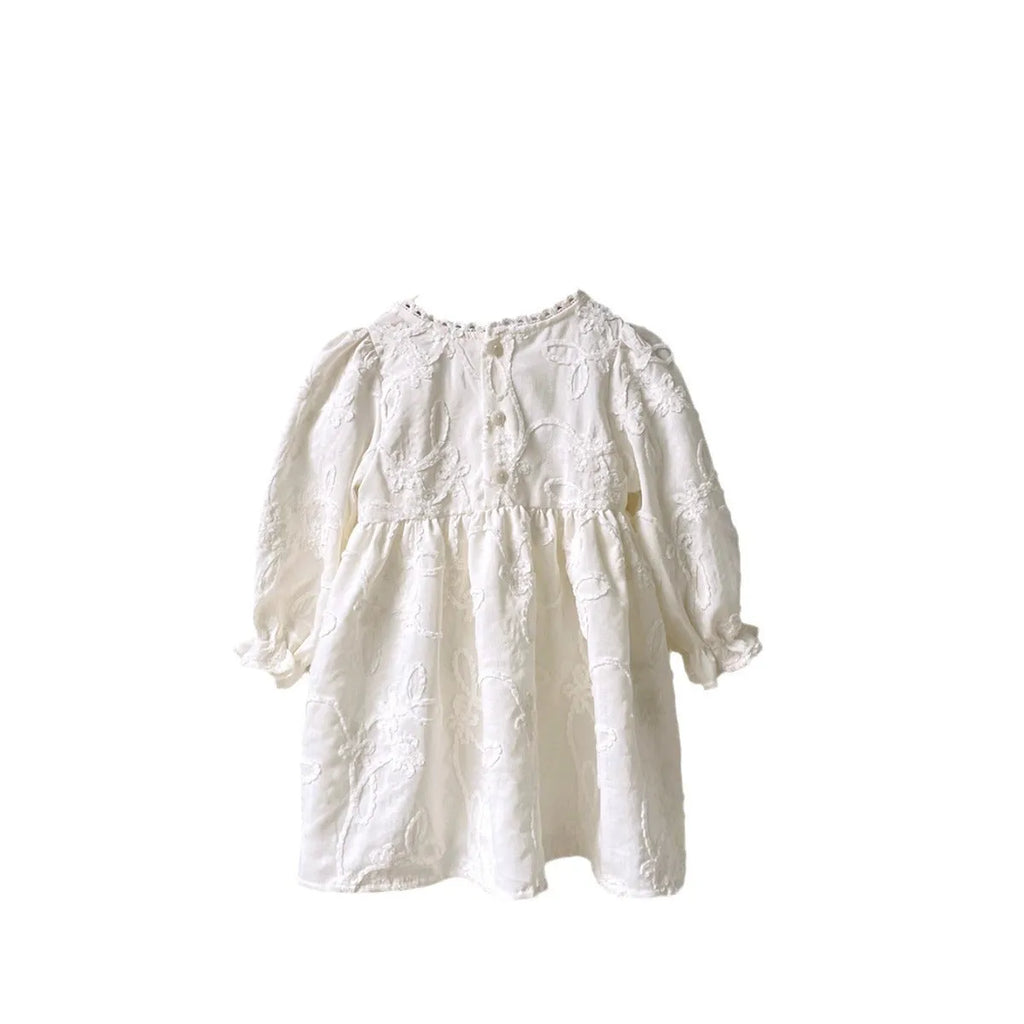 Girl infant stereo lace princess dress in beige, full-length view, suitable for heights up to 100cm