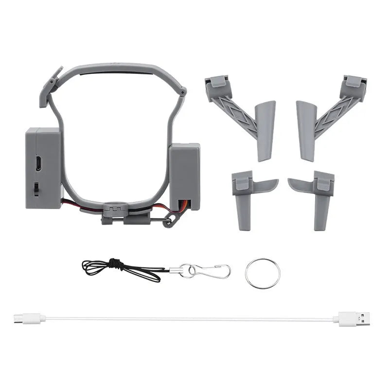 DJI Air 3 parabolic delivery device in dark grey ABS, with tripod feet and USB charging cable