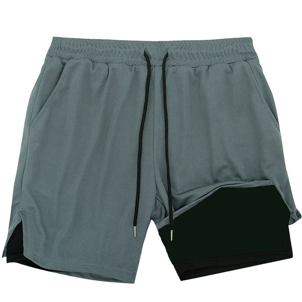 Men's camouflage double-layer sports shorts in cotton blend fabric with milk silk lining