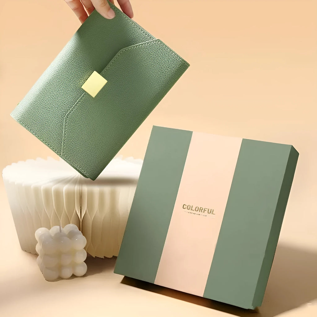 Business loose leaf notebook gift box set with PU cover, 80g paper, A5 size, brown cover