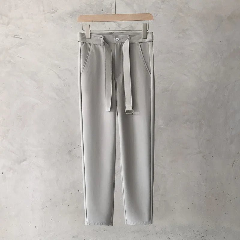 Boys slim straight wool blend trousers in neutral colours with tapered leg design