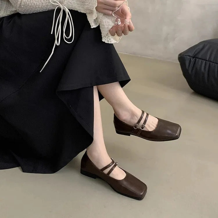 Women's low heel square toe evening shoes in silver, brown, and black solid colours, size 35-39