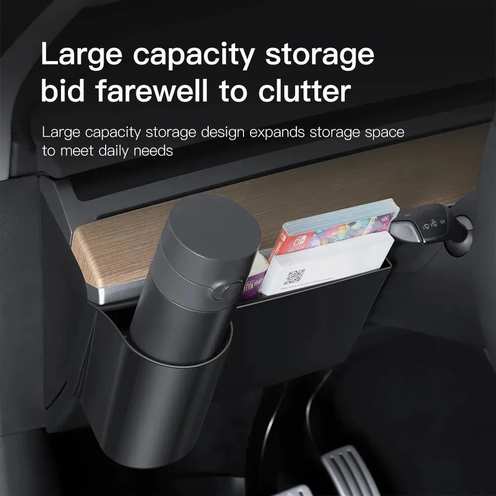 Plastic dashboard cup holder with handle for Tesla Model 3 and Model Y.