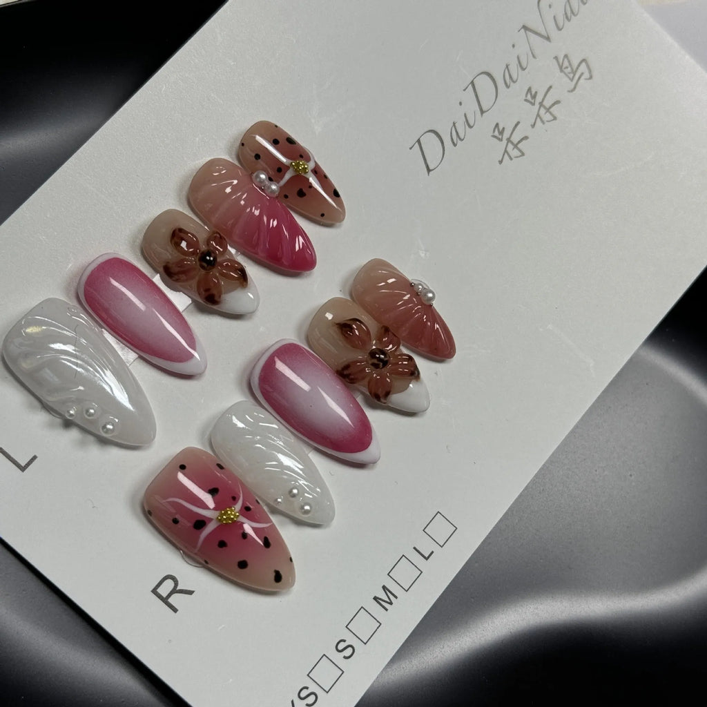 Hand-painted three-dimensional carved nail beauty patches with embossed candy patterns