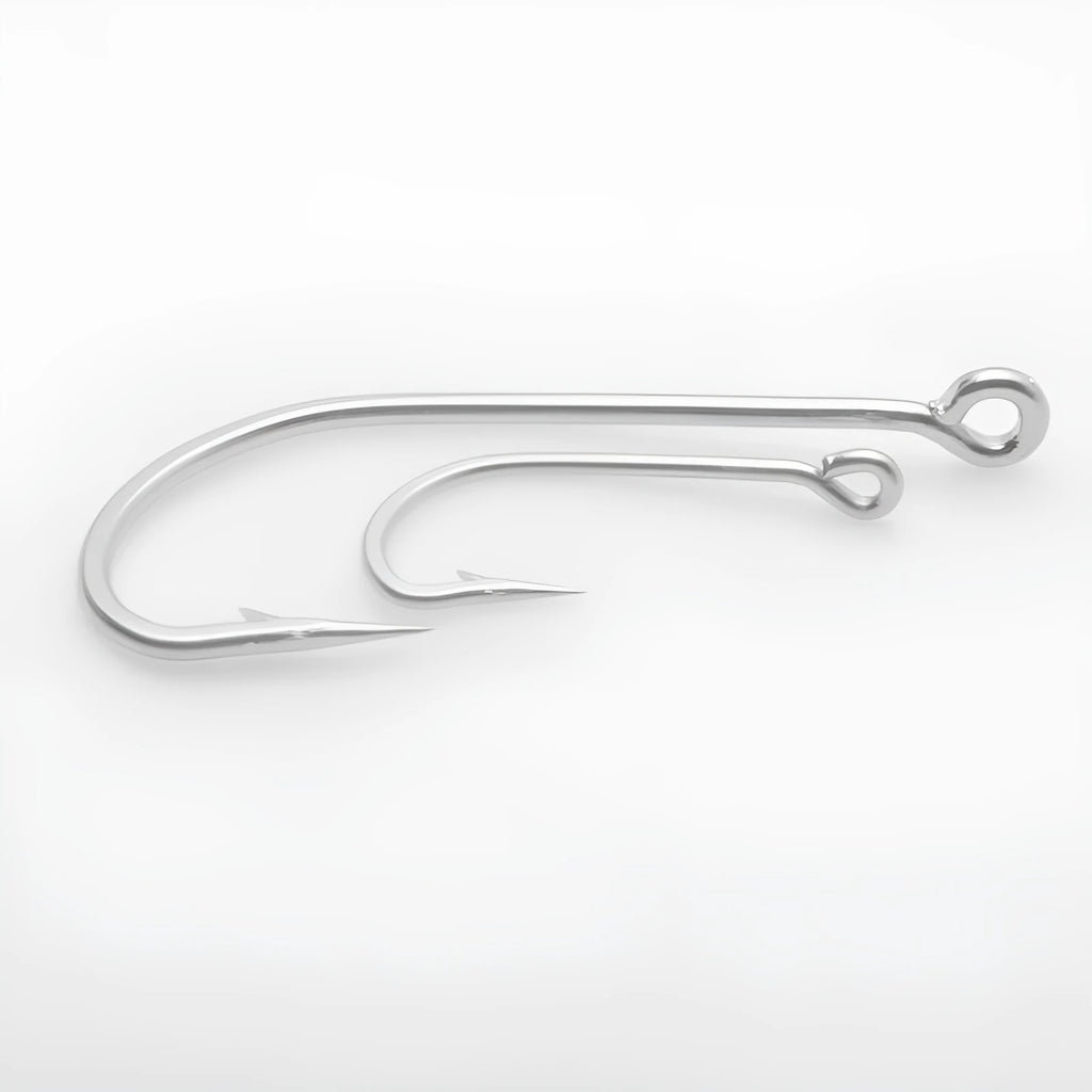 Pack of stainless steel sea fishing hooks in multiple sizes for ocean boat fishing.