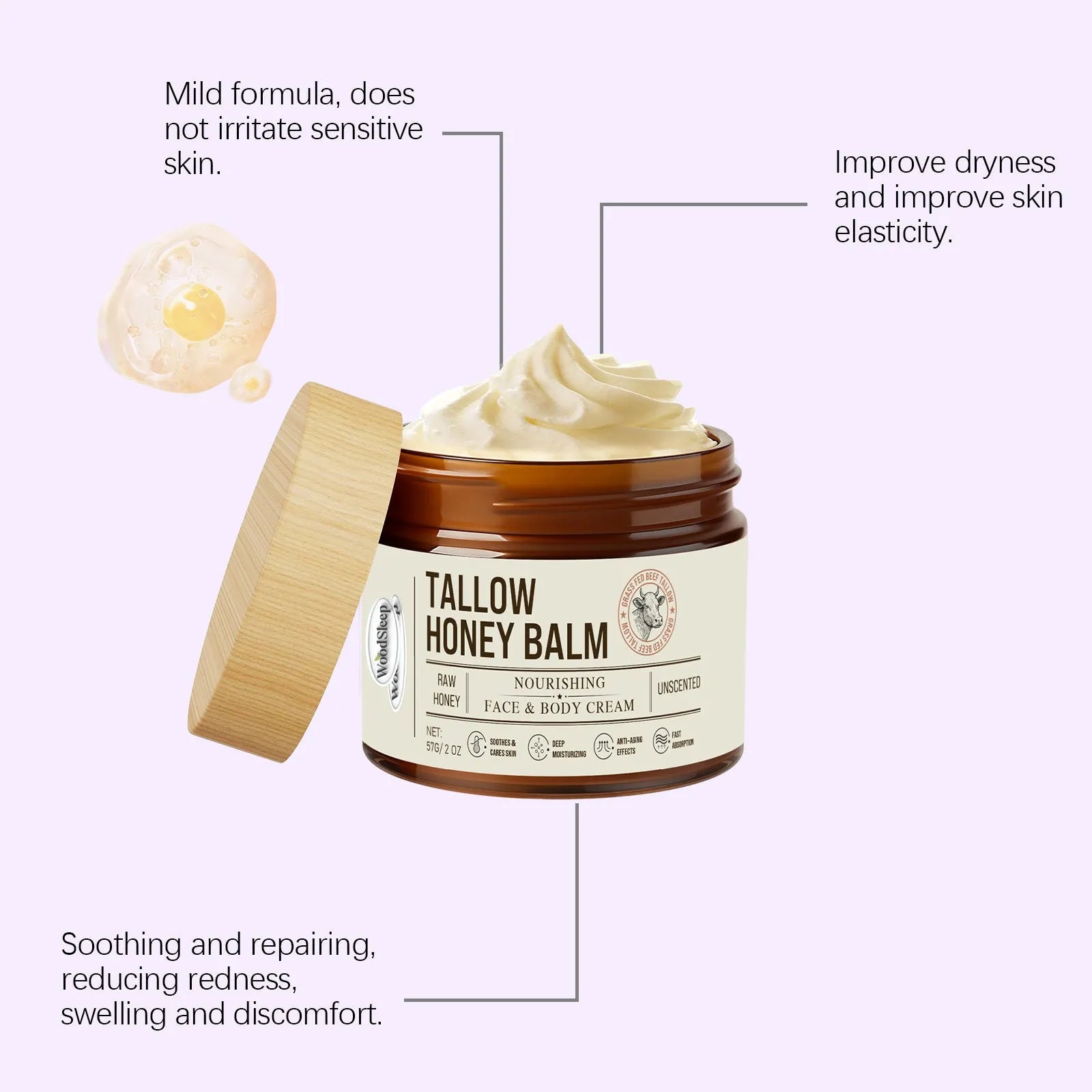 57g tallow honey skin repair moisturising cream jar for dry skin hydration