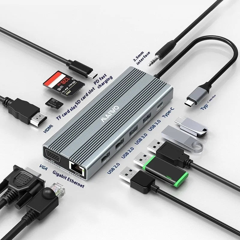 Aluminium Steam Deck docking station with six ports including HDMI, Ethernet, and USB, showing a 15cm cable.