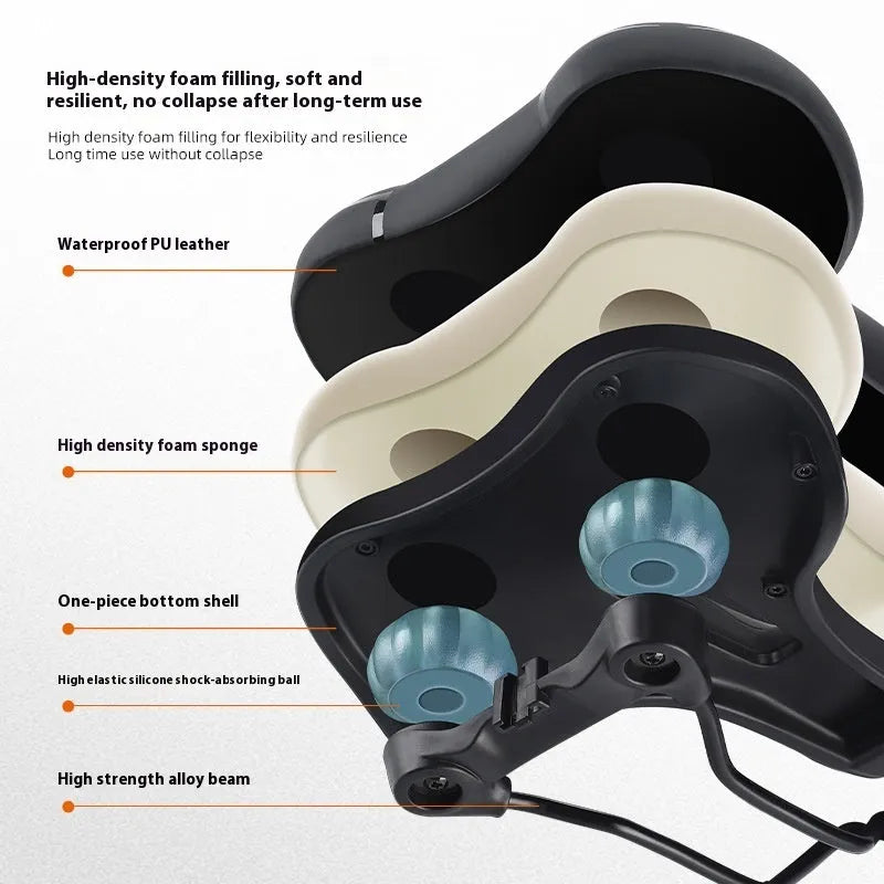 Bicycle saddle cushion with high elastic sponge padding in black or colourful casual and sporty designs.