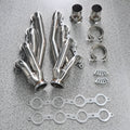 Silver 304 stainless steel modified exhaust manifold for Chevrolet LS1 LS2 LS3 LS6 engines.