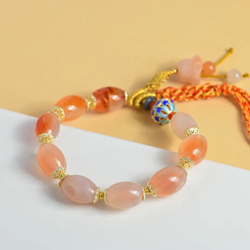 Jinsi jade agate Tibetan bracelet with lily flower and geometric bead designs
