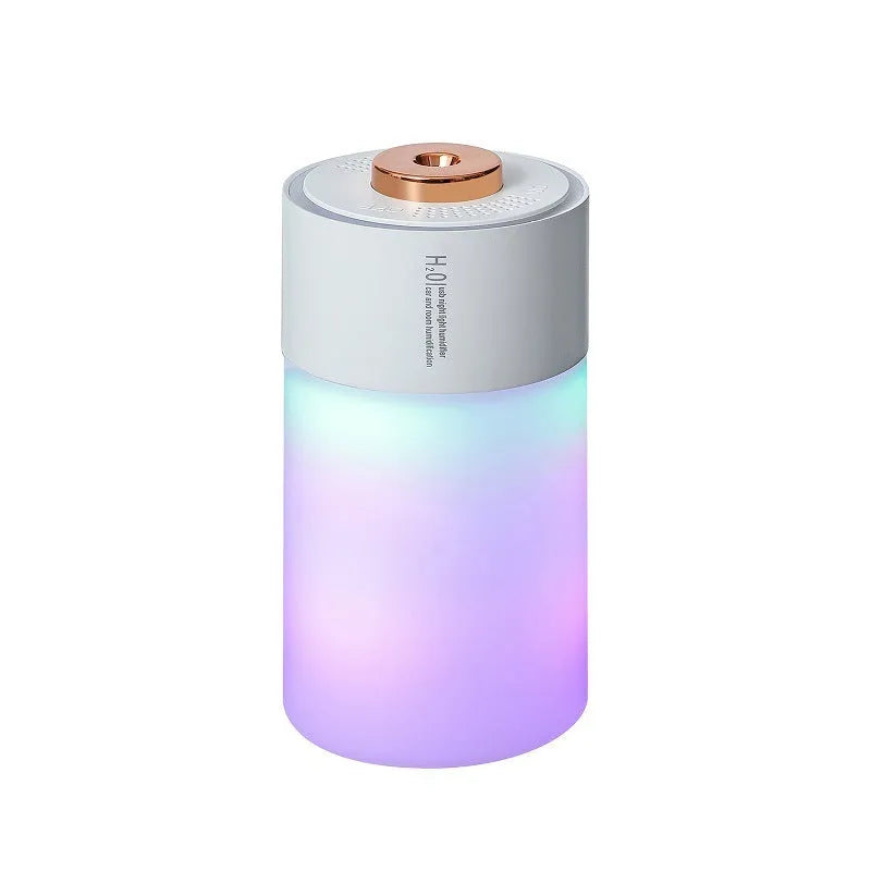 Homehold colourful plastic column humidifier in white, 7.5x7.5x14.8cm with USB cable