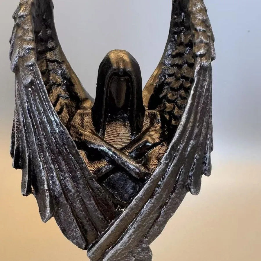 Dark Angel resin statue ornament with gothic design, 17cm tall on display shelf.
