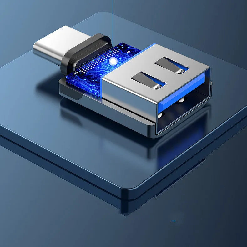 Grey aluminium alloy USB 3.0 Type-C to USB-A OTG adapter with lanyard