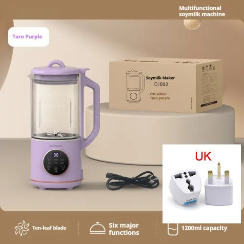 Automatic household soybean milk machine with glass body in milky white colour showing touch controls