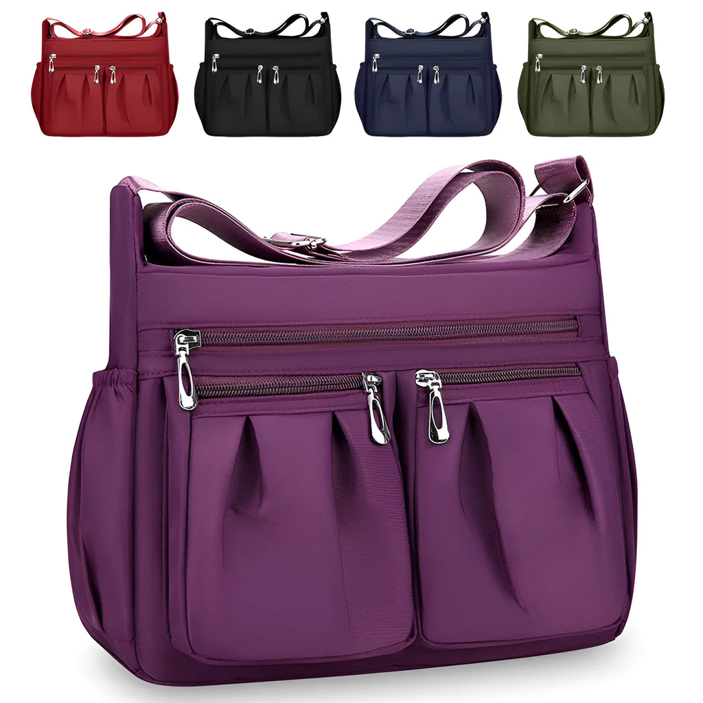 Canvas crossbody bag for women large capacity horizontal square shape with sewing line details