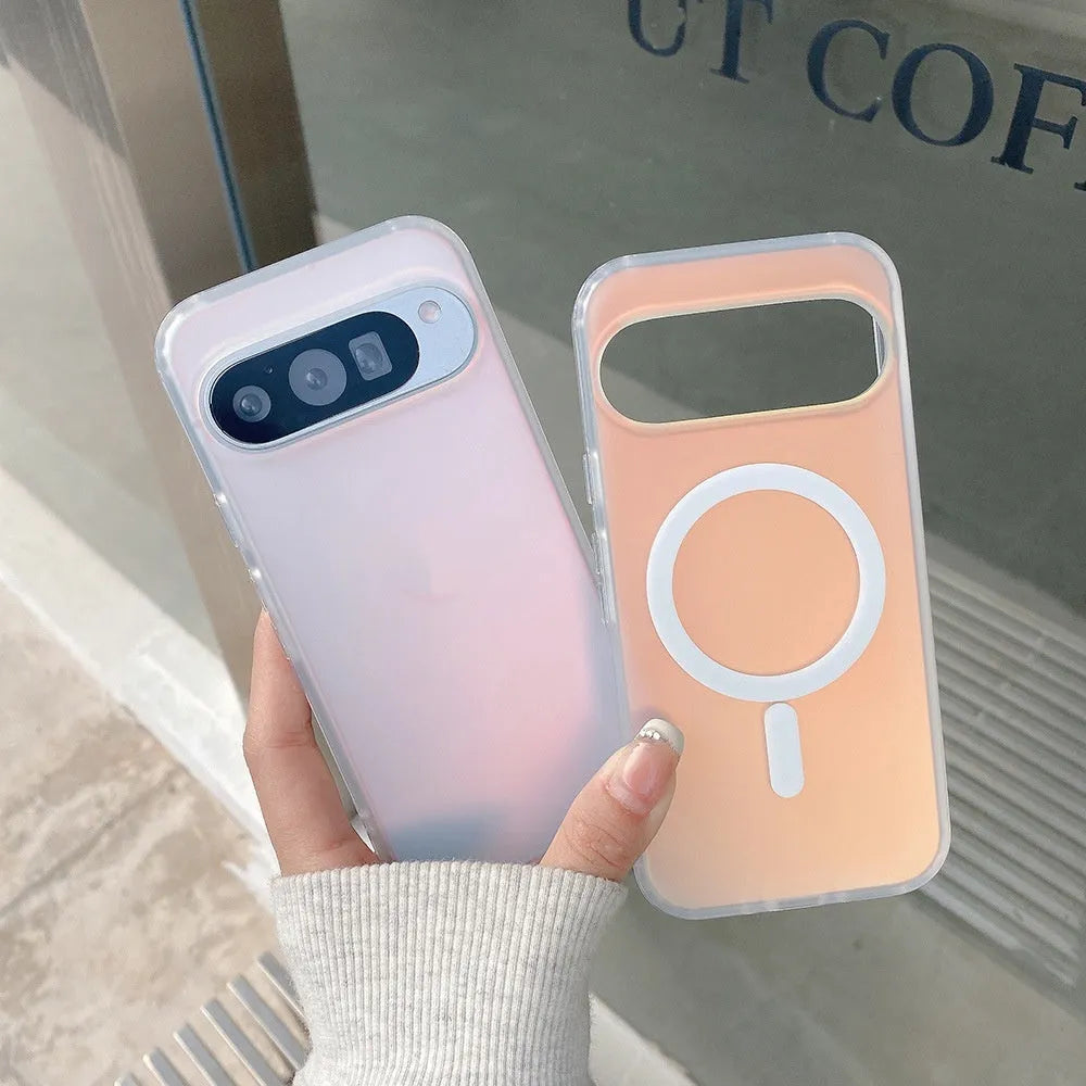Frosted magnetic phone case with laser colour changing effect for Google Pixel models in transparent finish