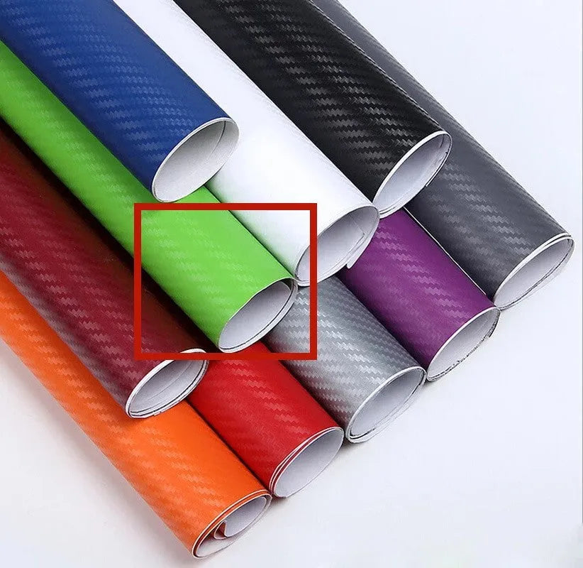 Roll of carbon fibre sticker for car decoration in various colours showing 3D texture