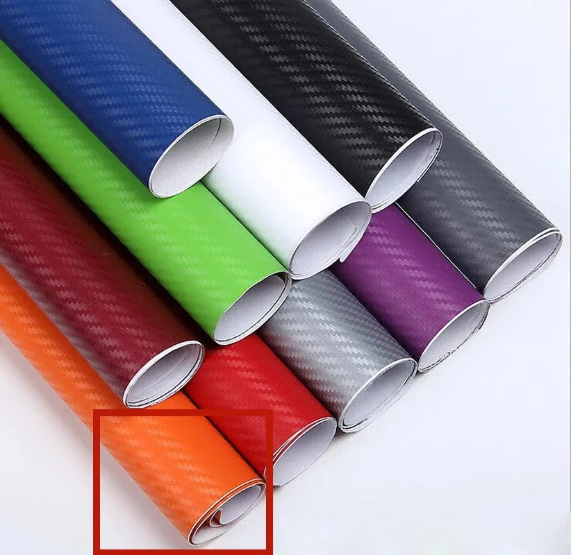 Roll of carbon fibre sticker for car decoration in various colours showing 3D texture