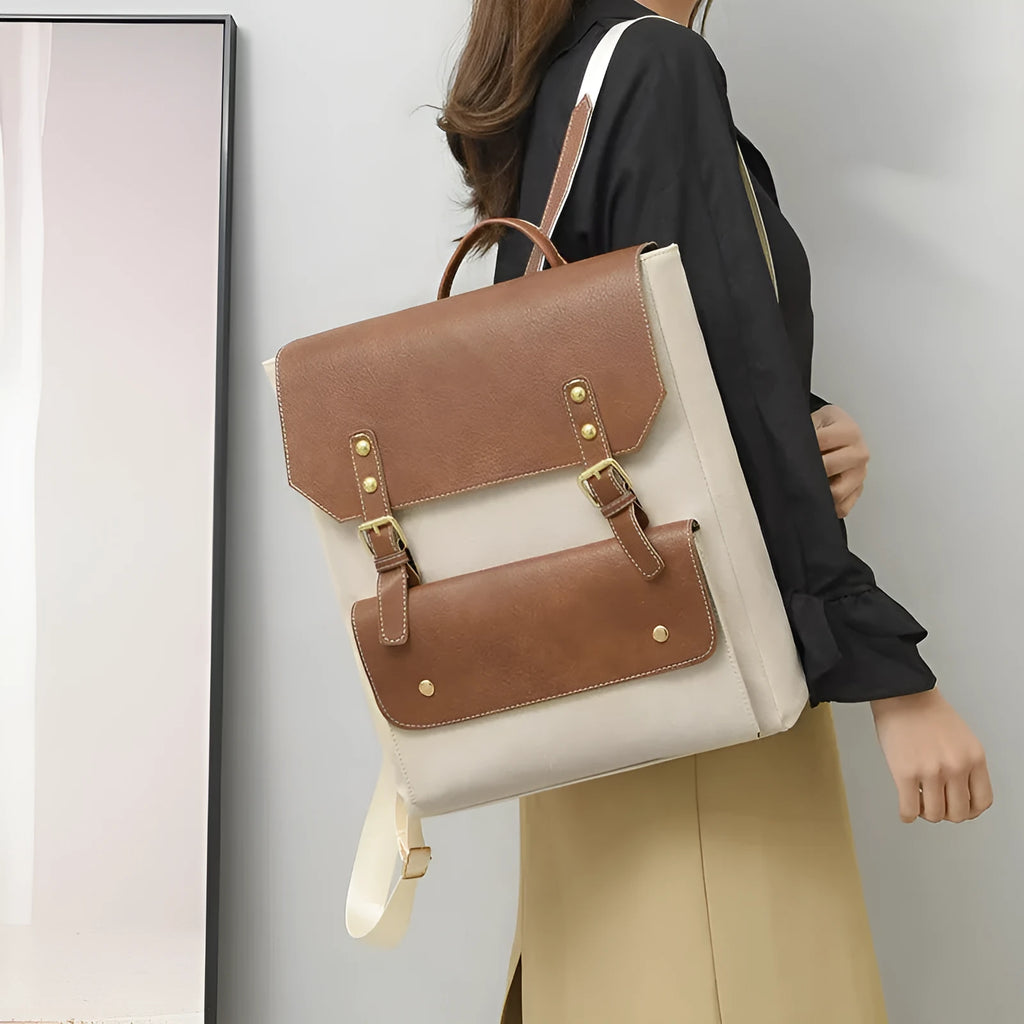 Korean style soft PU retro backpack shown in dark brown colour