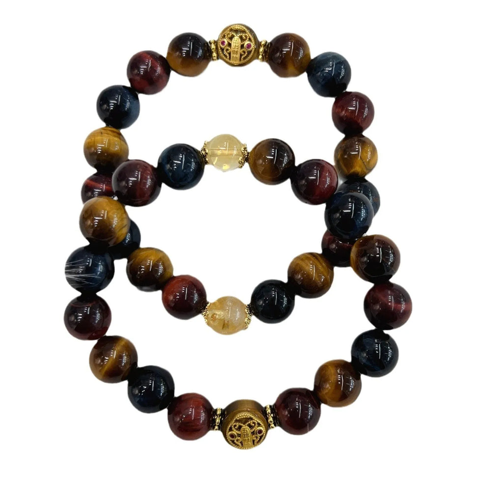Tiger eye gemstone bracelet with loose round beads on Maillard chain, 18cm length