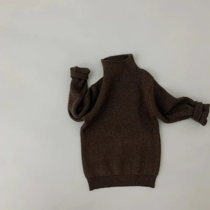 Autumn kids sweater turtleneck pullover in beige – wool blend fabric for boys ages 12 months to 6 years