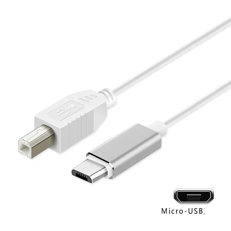 Three-in-one electric piano keyboard data cable with USB, Lightning, and Micro USB connectors