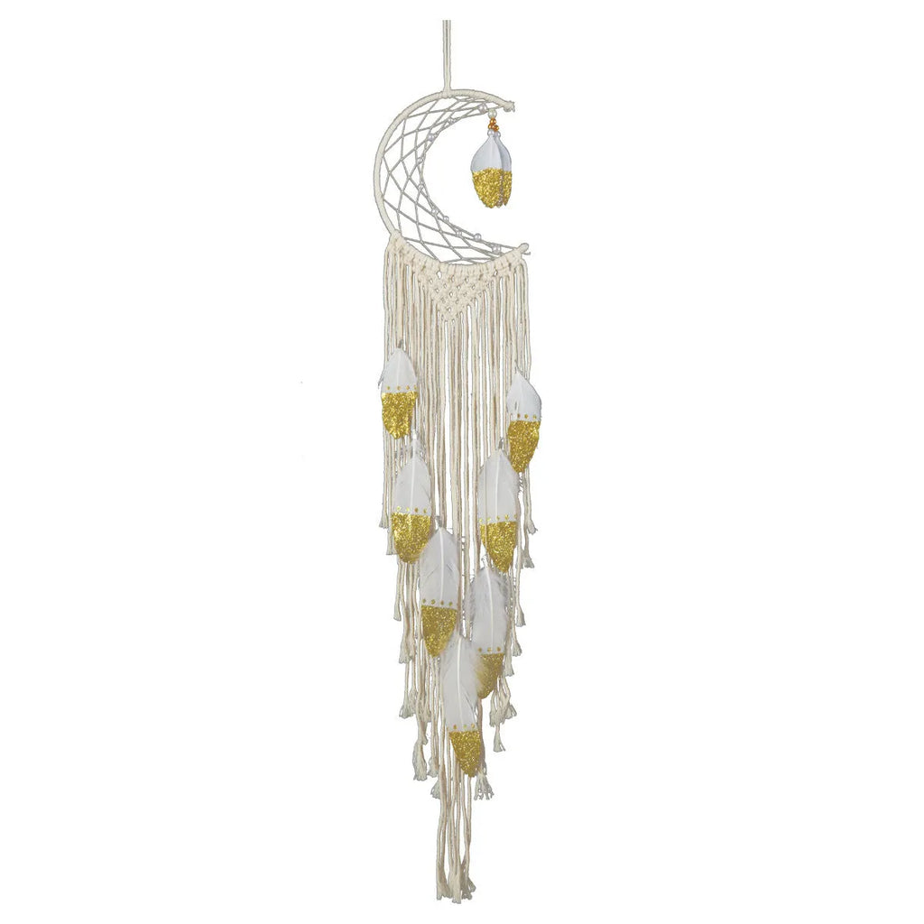 Gold crescent dream catcher wall decoration made of cotton thread, 20x100cm, plain pattern, model MS7566
