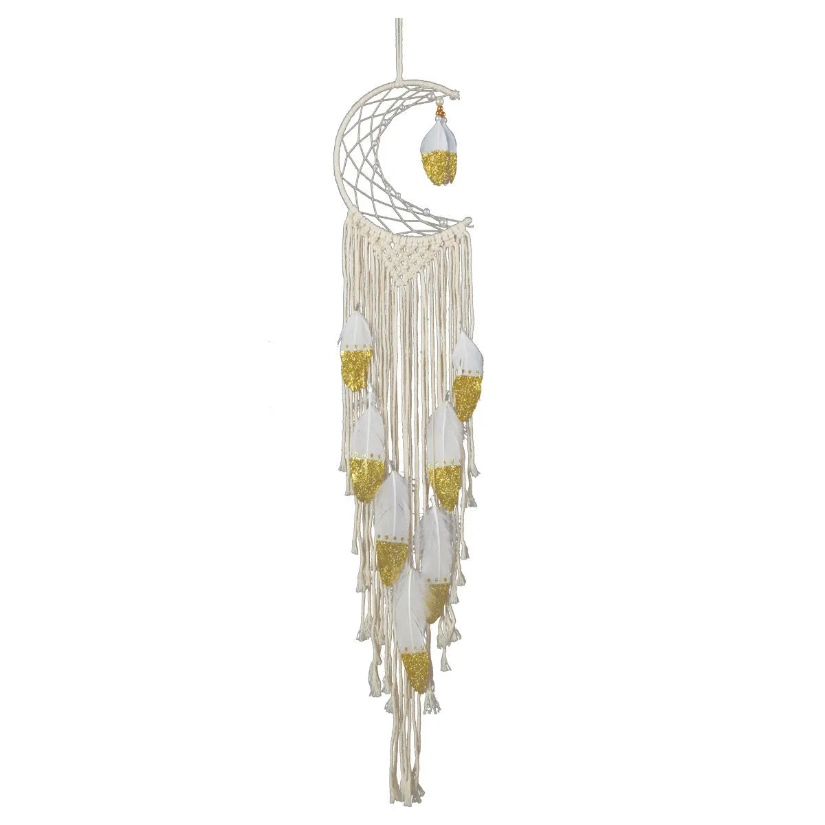Gold crescent dream catcher wall decoration made of cotton thread, 20x100cm, plain pattern, model MS7566