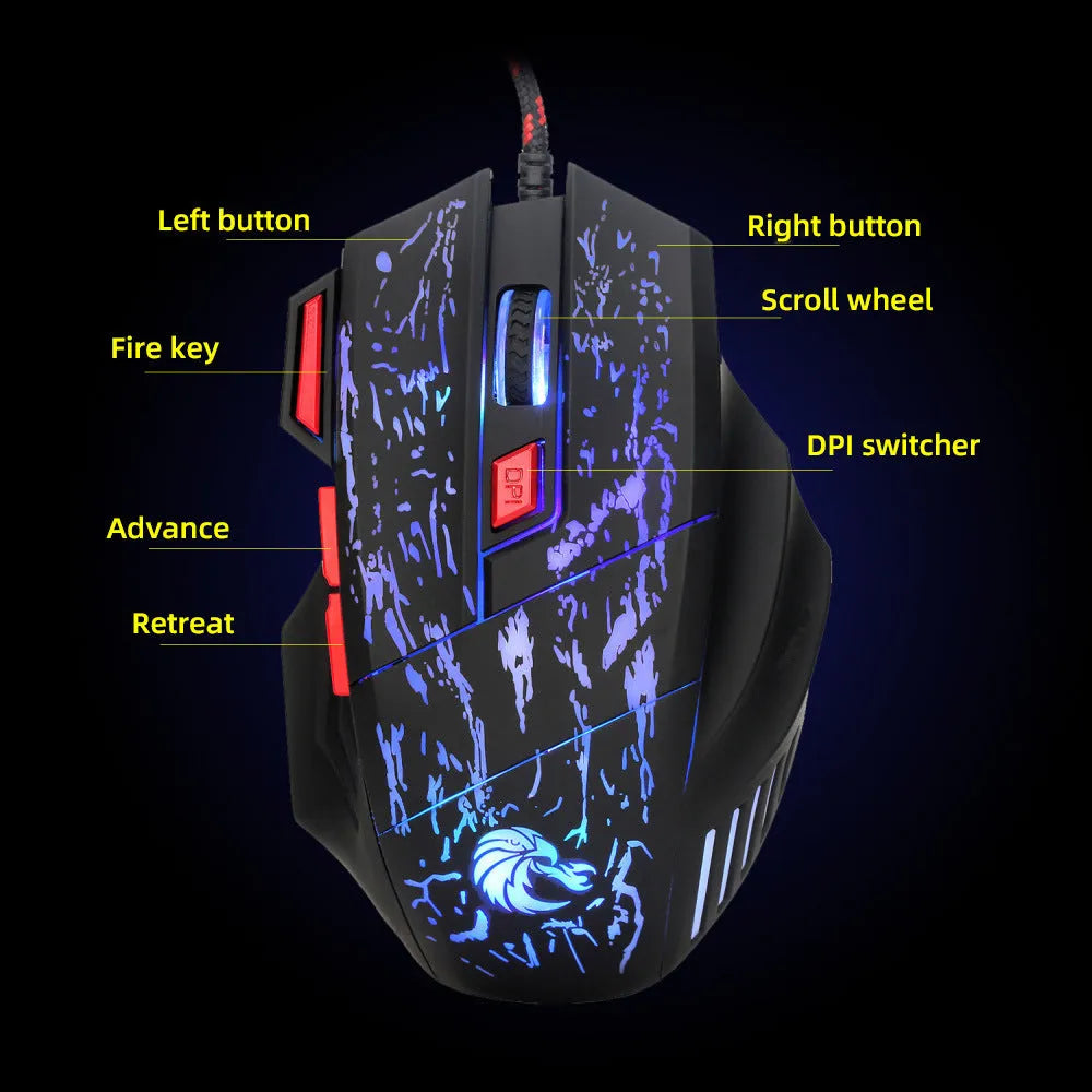 Water Crack H300BK black gaming mouse with RGB lighting effects and USB cable