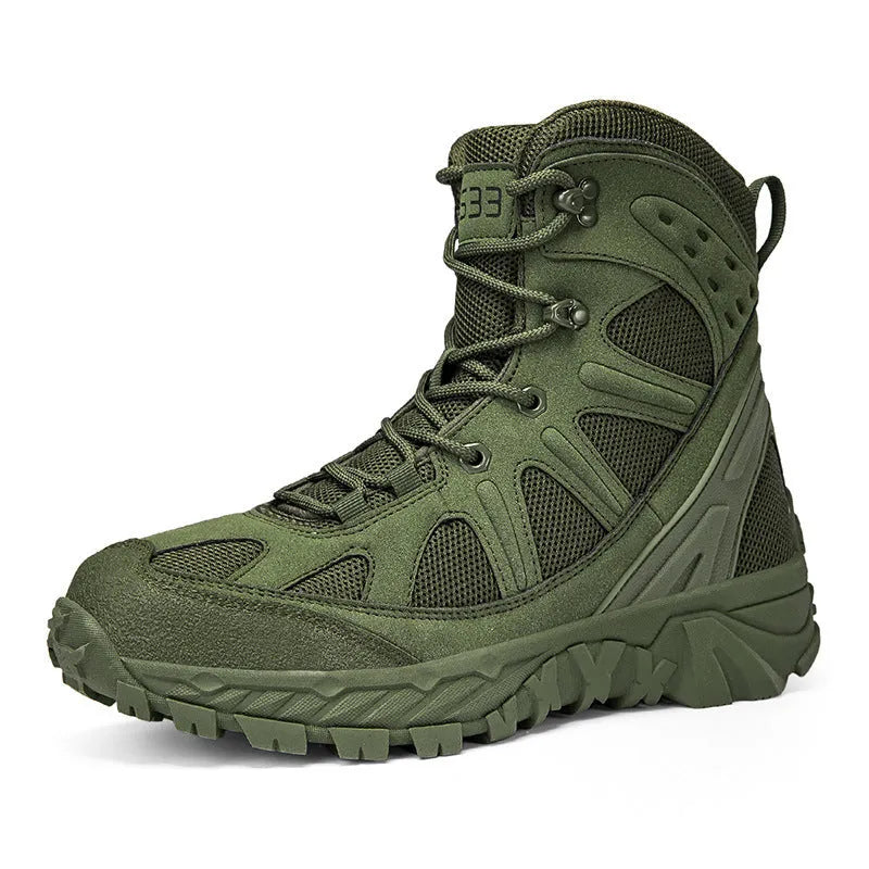 Men's black anti-skid combat hiking boots with lace-up front and rubber sole.