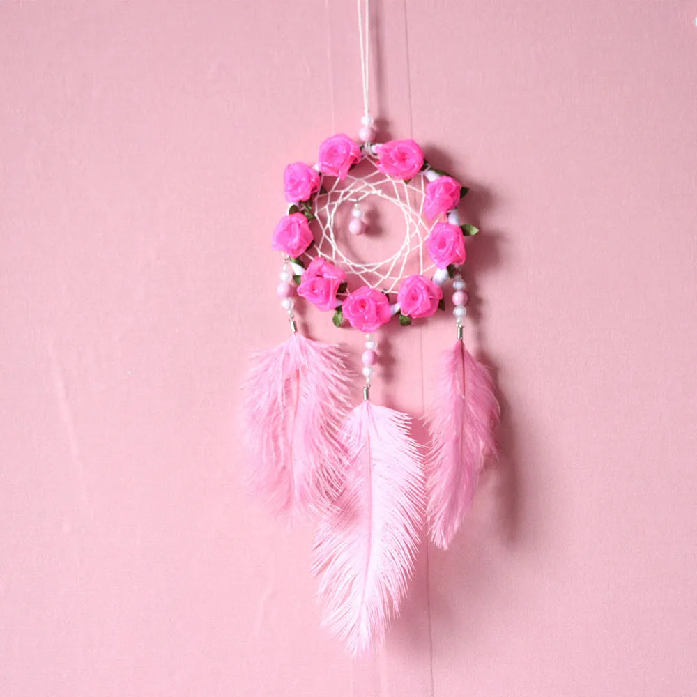 10cm pink ostrich feather dreamcatcher wall ornament with modern minimalist design