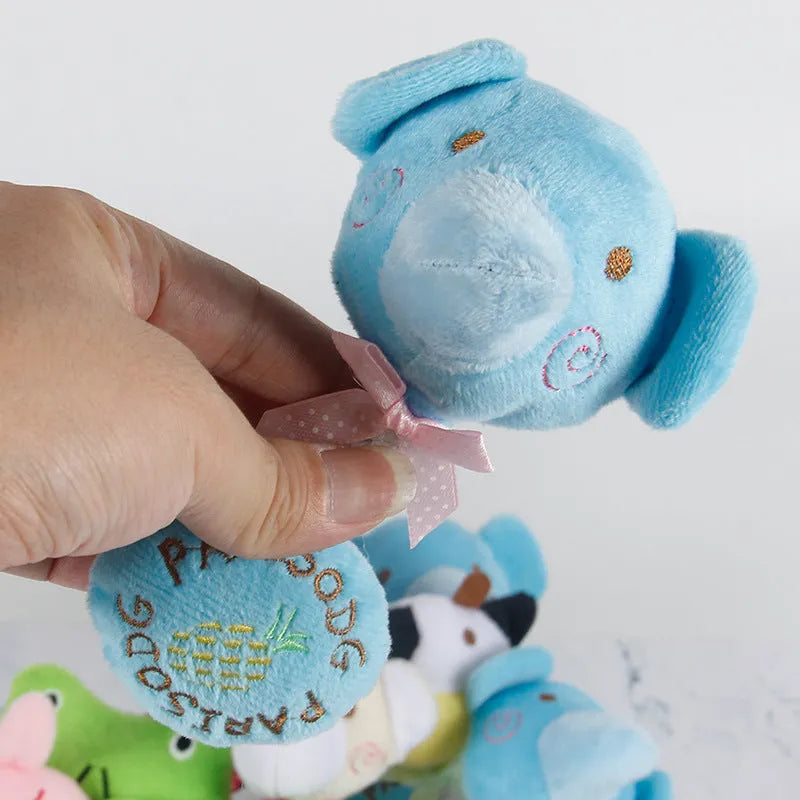 Plush rope dog toy with animal design featuring squeaker and cotton rope centre