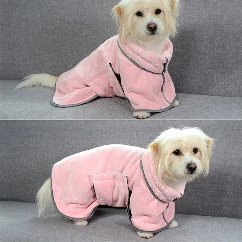 Blue microfiber pet absorbent towel dog bathrobe for small dogs full-body coverage